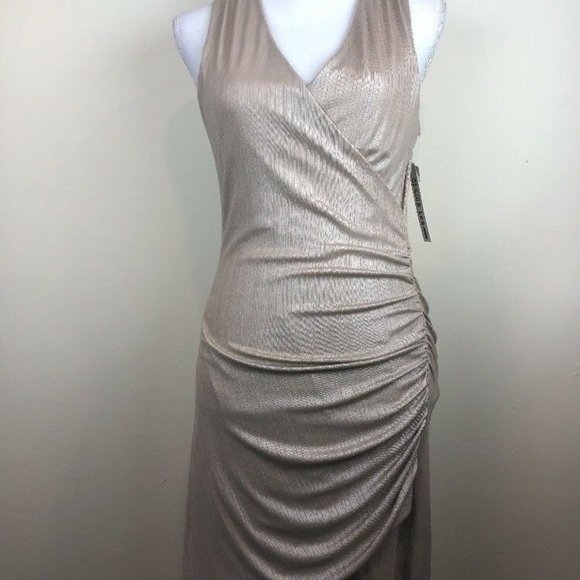 Design Lab Lord & Taylor Dresses & Skirts - Design Lab Womens Size S Gold Champagne V-Neck Ruched Sleeveless Dress NWT